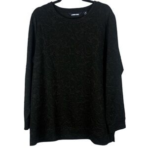 Lands' End Black Paisley Damask Jacquard Crew Neck Long Sleeve 1X Sweatshirt